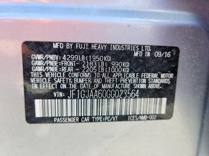 57349436 :رقم المزاد ، JF1GJAA60GG023564 vin ، 2016 Subaru Impreza مزاد بيع