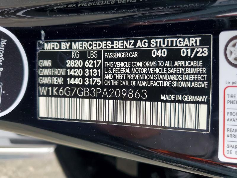 55468766 :رقم المزاد ، W1K6G7GB3PA209863 vin ، 2023 Mercedes-benz S مزاد بيع