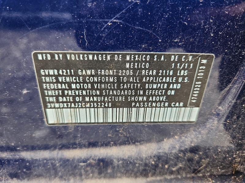 58692506 :رقم المزاد ، 3VWDX7AJ2CM352248 vin ، 2012 Volkswagen Jetta مزاد بيع