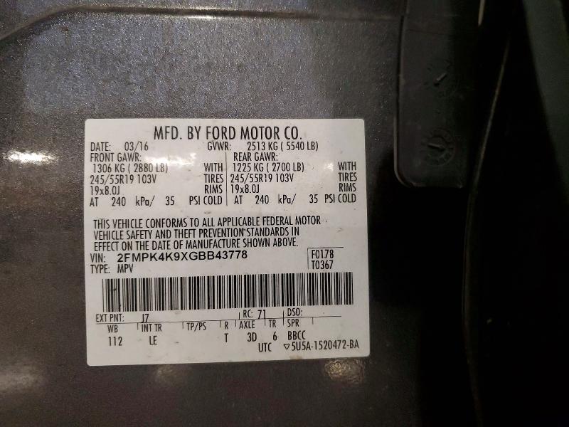 Auction sale of the 2016 Ford Edge, vin: 2FMPK4K9XGBB43778, lot number: 55834626
