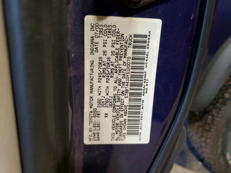 Aukcja sprzedaży 2000 Toyota Tundra, vin: 5TBBT4410YS120070, numer aukcji: 58210176