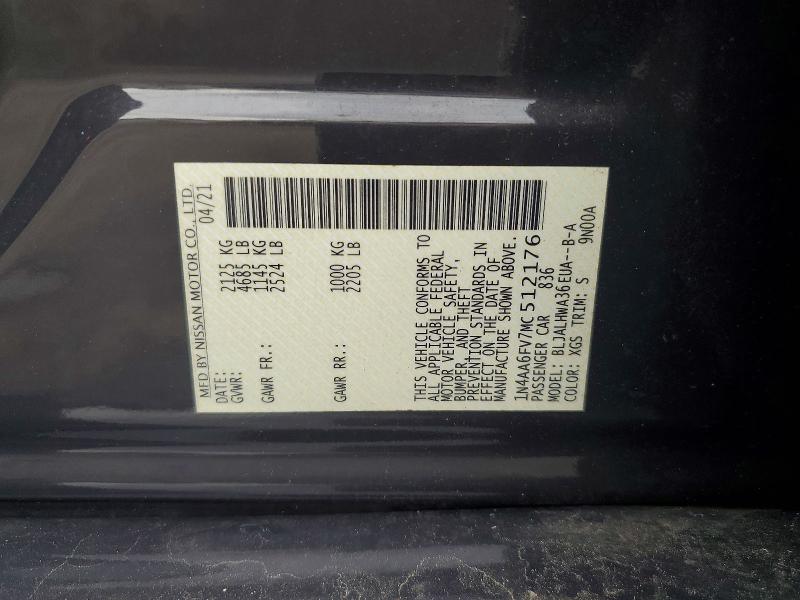 Aukcja sprzedaży 2021 Nissan Maxima, vin: 1N4AA6FV7MC512176, numer aukcji: 58609436