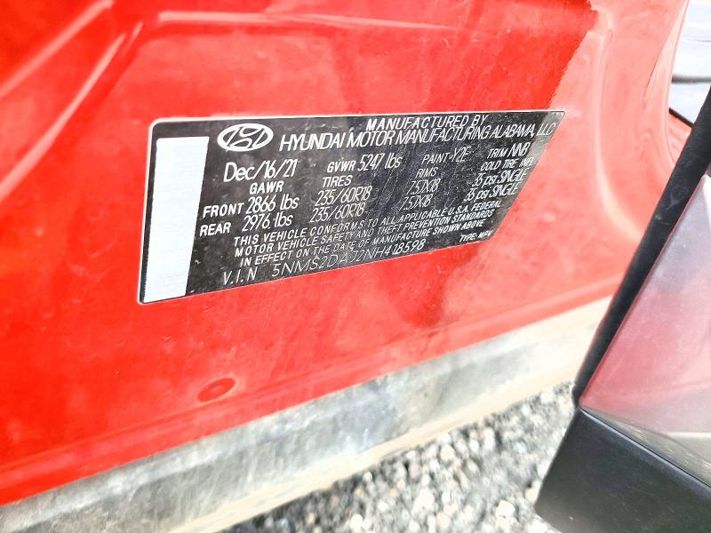2022 Hyundai Santa Fe მანქანა იყიდება აუქციონზე, vin: 5NMS2DAJ2NH418598, აუქციონის ნომერი: 57908036