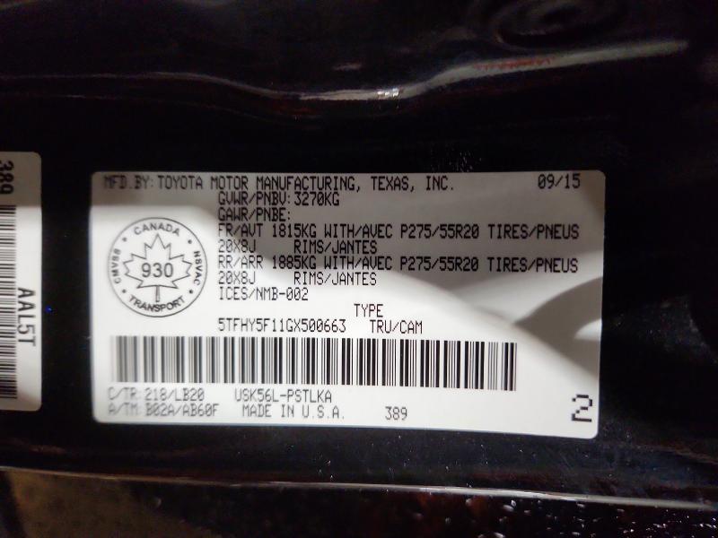 2016 Toyota Tundra მანქანა იყიდება აუქციონზე, vin: 5TFHY5F11GX500663, აუქციონის ნომერი: 53381266