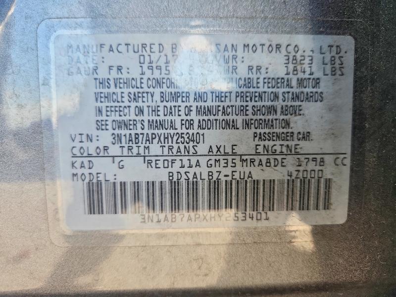 Aukcja sprzedaży 2017 Nissan Sentra, vin: 3N1AB7APXHY253401, numer aukcji: 56072506