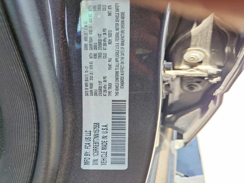 58357666 :رقم المزاد ، 1C6RREBT7NN157558 vin ، 2022 Ram 1500 مزاد بيع
