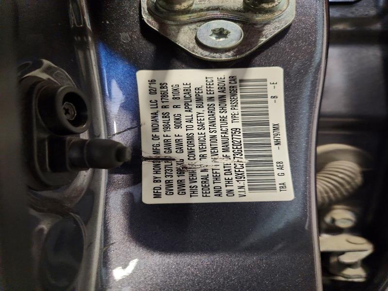 56041116 :رقم المزاد ، 19XFC2F73GE027759 vin ، 2016 Honda Civic مزاد بيع