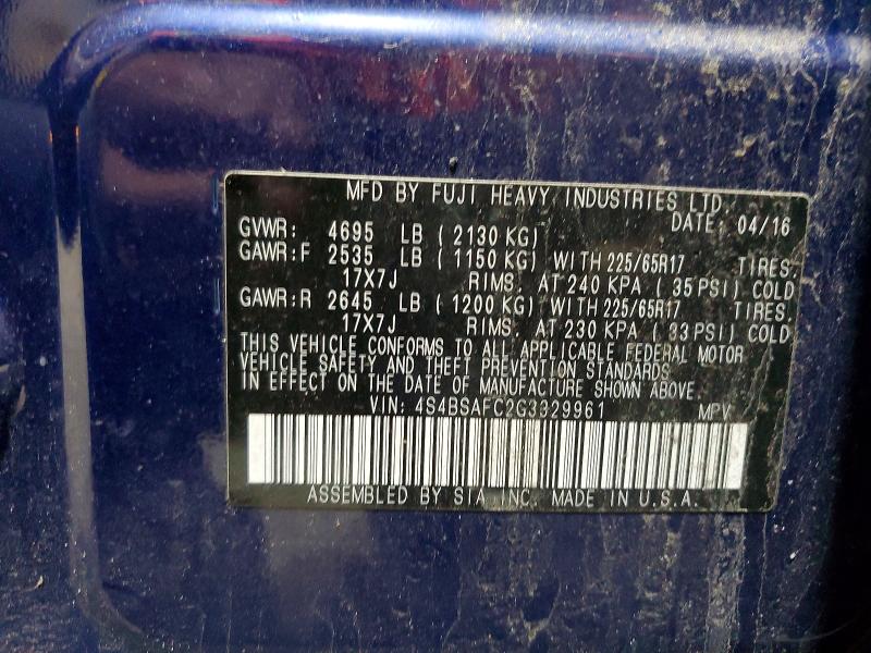 Продаж на аукціоні авто 2016 Subaru Outback, vin: 4S4BSAFC2G3329961, номер лоту: 55338016