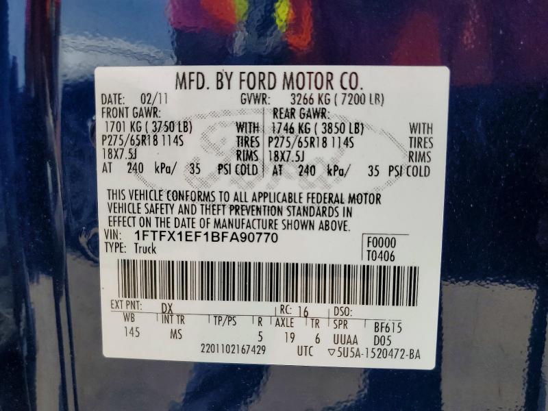 56364116 :رقم المزاد ، 1FTFX1EF1BFA90770 vin ، 2011 Ford F150 مزاد بيع