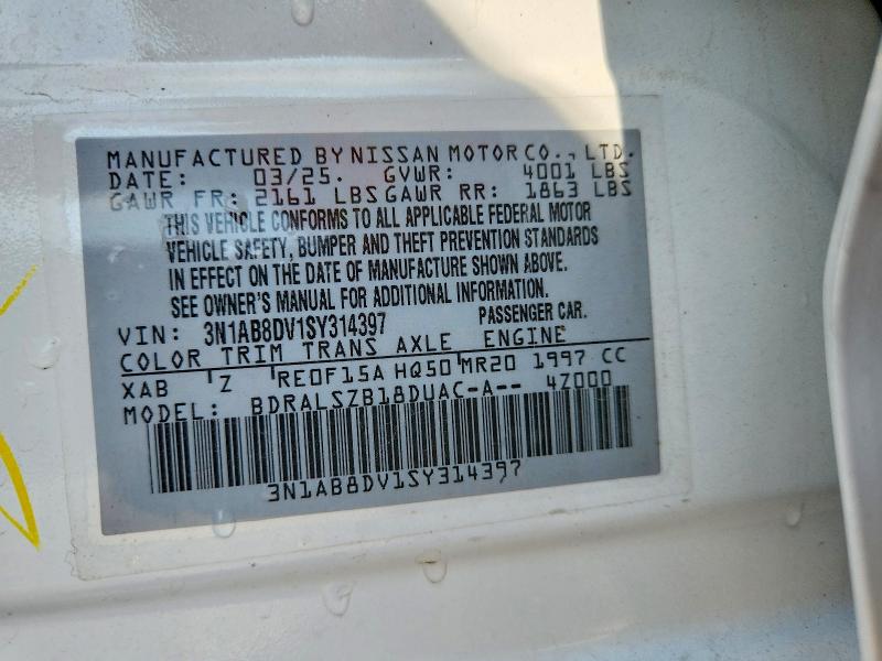 Aukcja sprzedaży 2025 Nissan Sentra, vin: 3N1AB8DV1SY314397, numer aukcji: 59115666