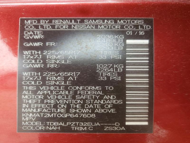 Aukcja sprzedaży 2016 Nissan Rogue, vin: KNMAT2MT0GP647608, numer aukcji: 57052496