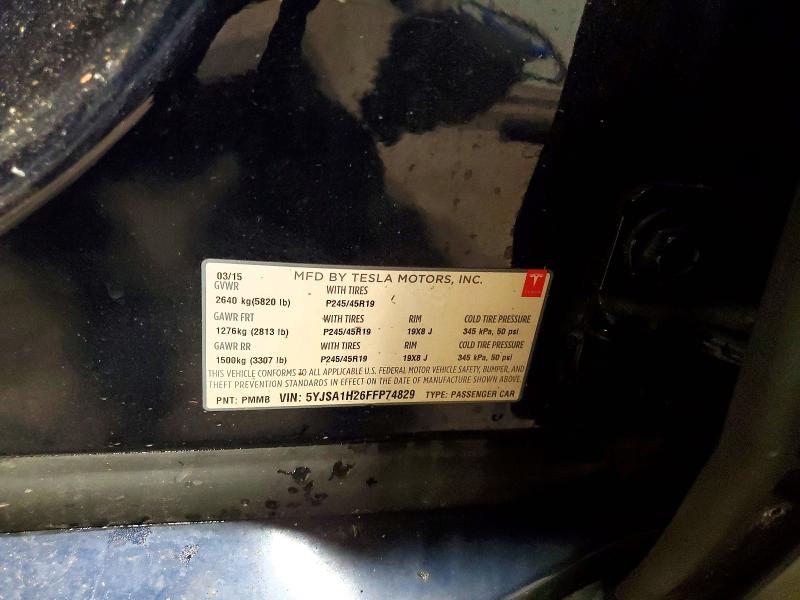 2015 Tesla Model S მანქანა იყიდება აუქციონზე, vin: 5YJSA1H26FFP74829, აუქციონის ნომერი: 56616566