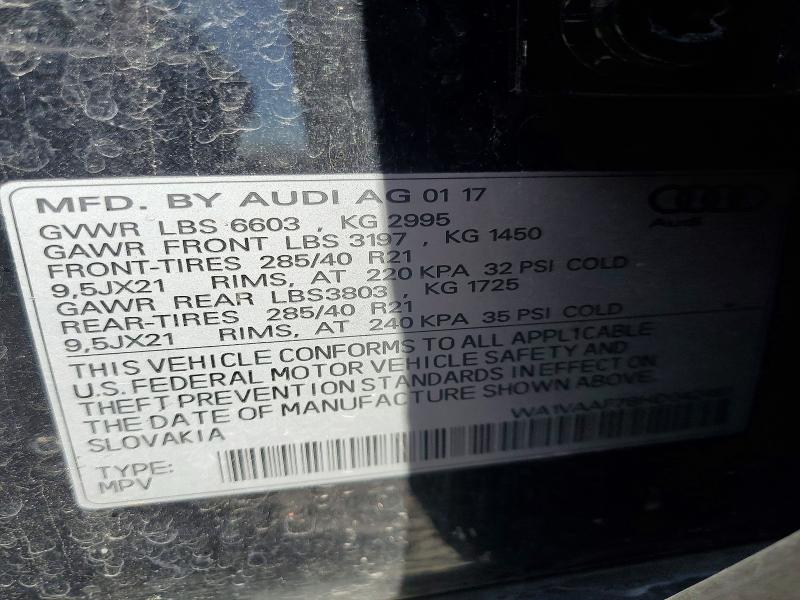 57908066 :رقم المزاد ، WA1VAAF78HD042461 vin ، 2017 Audi Q7 مزاد بيع