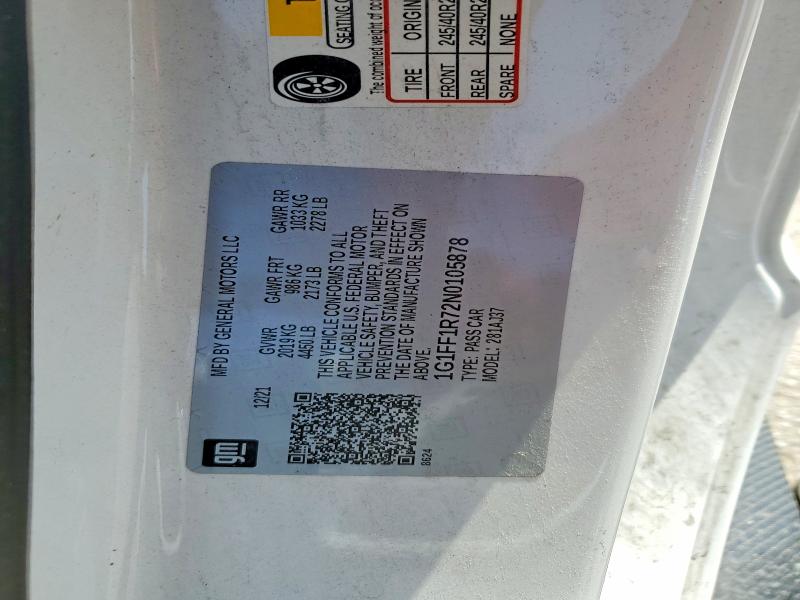 2022 Chevrolet Camaro მანქანა იყიდება აუქციონზე, vin: 1G1FF1R72N0105878, აუქციონის ნომერი: 56428056