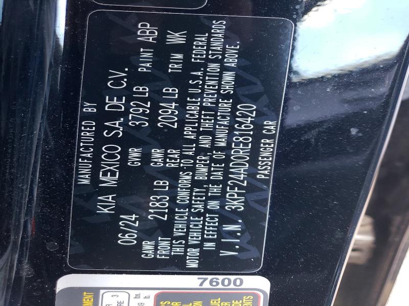 Aukcja sprzedaży 2024 Kia Forte, vin: 3KPF24AD0RE816420, numer aukcji: 55752776