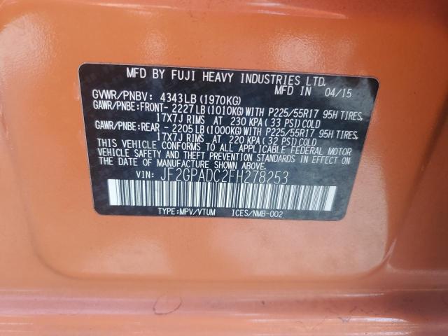 2015 Subaru Xv Crosstrek მანქანა იყიდება აუქციონზე, vin: JF2GPADC2FH278253, აუქციონის ნომერი: 57639176