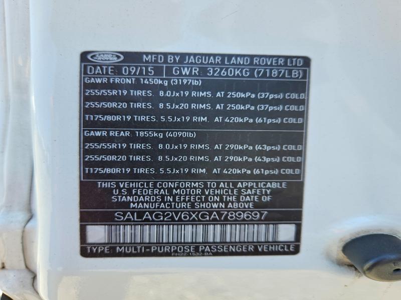 56378156 :رقم المزاد ، SALAG2V6XGA789697 vin ، 2016 Land Rover Lr4 مزاد بيع
