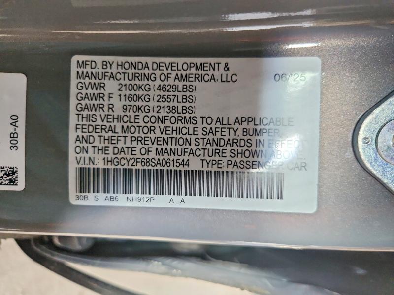 Продаж на аукціоні авто 2025 Honda Accord, vin: 1HGCY2F68SA061544, номер лоту: 58919026