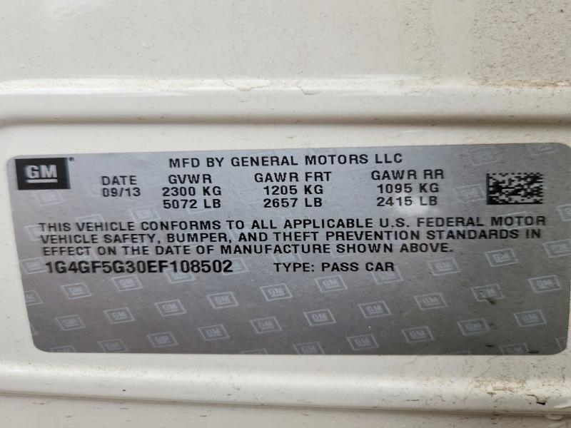 Aukcja sprzedaży 2014 Buick Lacrosse, vin: 1G4GF5G30EF108502, numer aukcji: 57597546