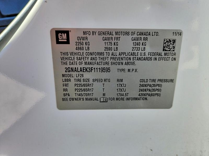 Aukcja sprzedaży 2015 Chevrolet Equinox, vin: 2GNALAEK3F1119595, numer aukcji: 55134296