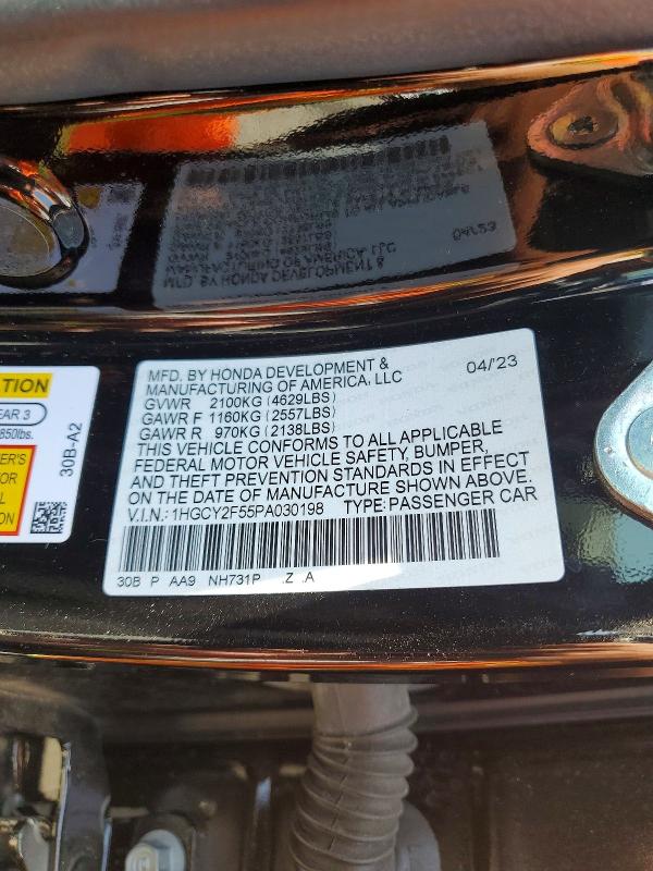 Продаж на аукціоні авто 2023 Honda Accord, vin: 1HGCY2F55PA030198, номер лоту: 57591066