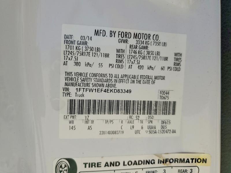 58412856 :رقم المزاد ، 1FTFW1EF4EKD83349 vin ، 2014 Ford F150 مزاد بيع