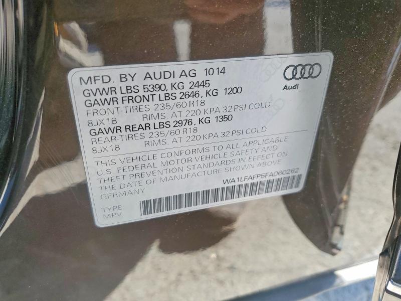 2015 Audi Q5 მანქანა იყიდება აუქციონზე, vin: WA1LFAFP5FA060262, აუქციონის ნომერი: 55701806