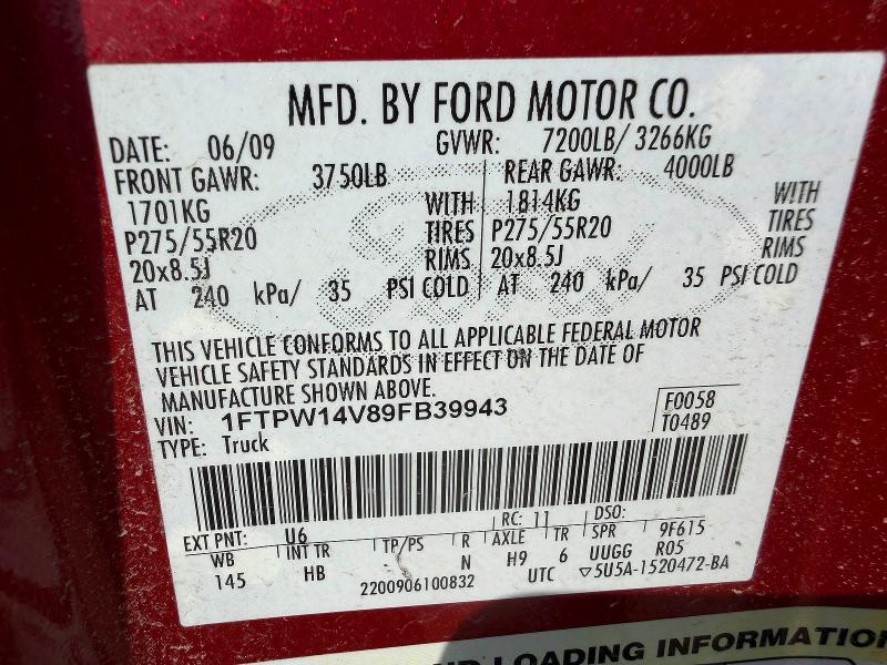 Продаж на аукціоні авто 2009 Ford F150, vin: 1FTPW14V89FB39943, номер лоту: 59361696