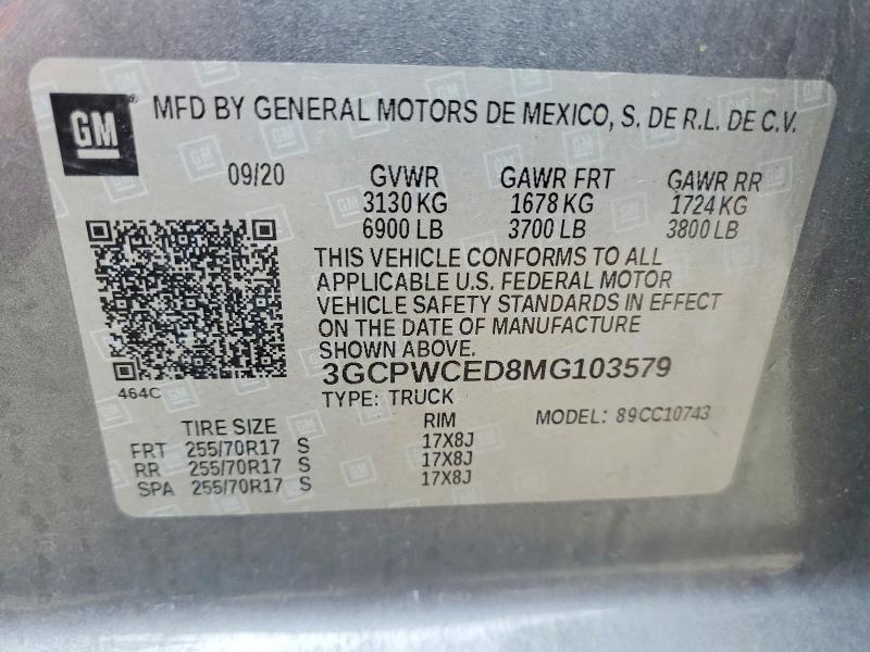 Aukcja sprzedaży 2021 Chevrolet Silverado, vin: 3GCPWCED8MG103579, numer aukcji: 57366476