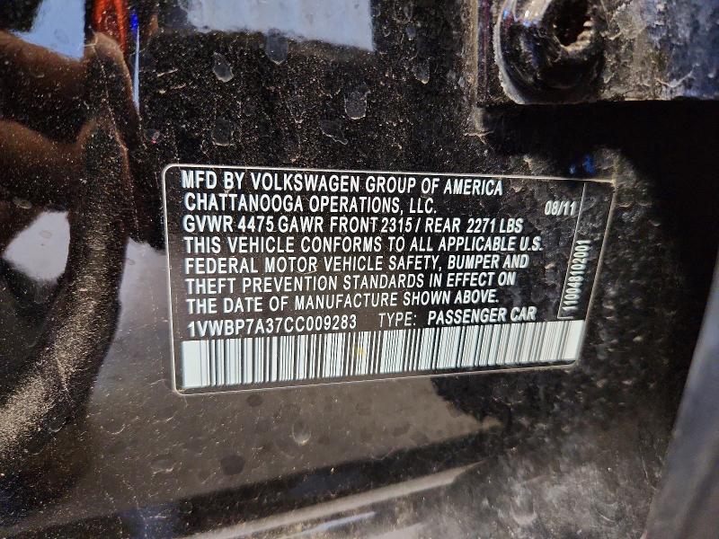57602216 :رقم المزاد ، 1VWBP7A37CC009283 vin ، 2012 Volkswagen Passat مزاد بيع