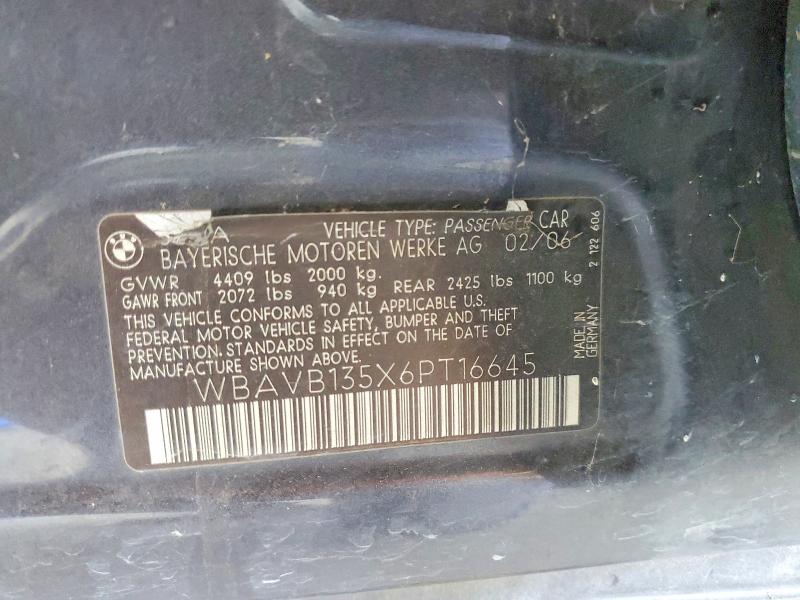 58644436 :رقم المزاد ، WBAVB135X6PT16645 vin ، 2006 Bmw 325 مزاد بيع