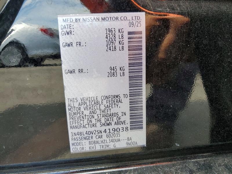 55901066 :رقم المزاد ، 1N4BL4DV2SN419038 vin ، 2025 Nissan Altima مزاد بيع