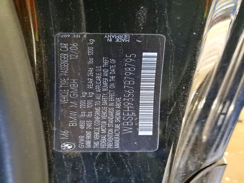 57687316 :رقم المزاد ، WBSEH93567B798795 vin ، 2007 Bmw M6 مزاد بيع