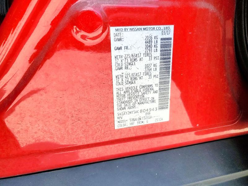 Продаж на аукціоні авто 2017 Nissan Rogue, vin: 5N1AT2MT5HC804943, номер лоту: 57050436