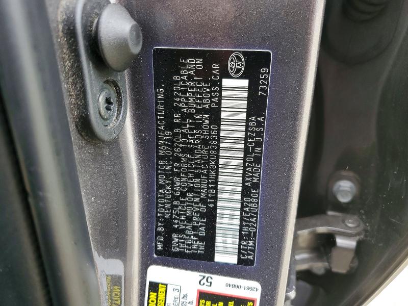 Продажа на аукционе авто 2019 Toyota Camry, vin: 4T1B11HK9KU838360, номер лота: 55770846