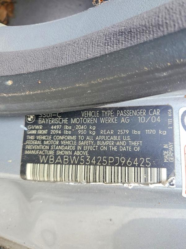 55210596 :رقم المزاد ، WBABW53425PJ96425 vin ، 2005 Bmw 330 مزاد بيع