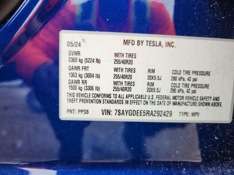 Aukcja sprzedaży 2024 Tesla Model Y, vin: 7SAYGDEE5RA292429, numer aukcji: 55380276