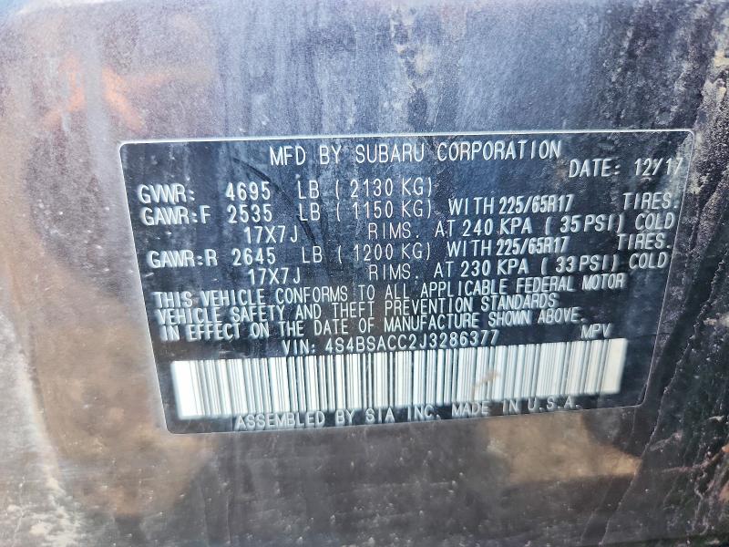 Продаж на аукціоні авто 2018 Subaru Outback, vin: 4S4BSACC2J3286377, номер лоту: 58444256