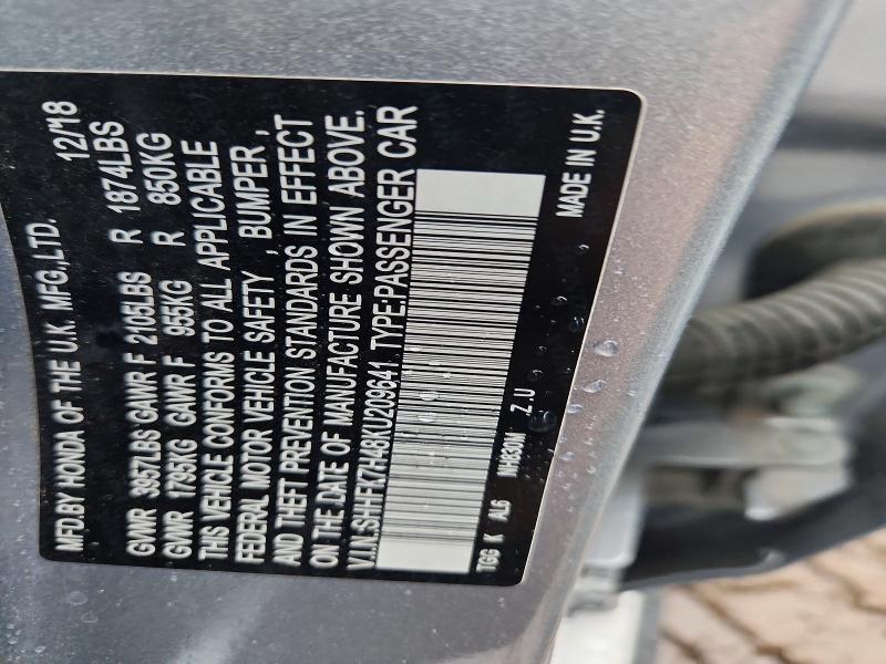 57618786 :رقم المزاد ، SHHFK7H48KU209641 vin ، 2019 Honda Civic مزاد بيع