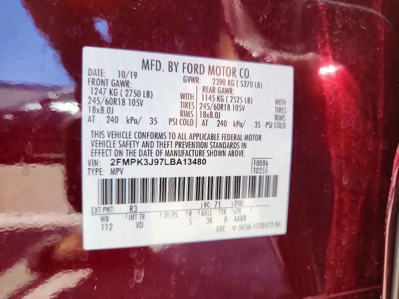 Aukcja sprzedaży 2020 Ford Edge, vin: 2FMPK3J97LBA13480, numer aukcji: 56463116