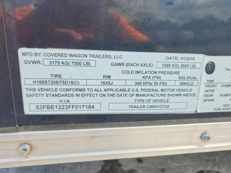 Aukcja sprzedaży 2015 Covered Wagon Traile Trailer, vin: 53FBE1223FF017184, numer aukcji: 56659856