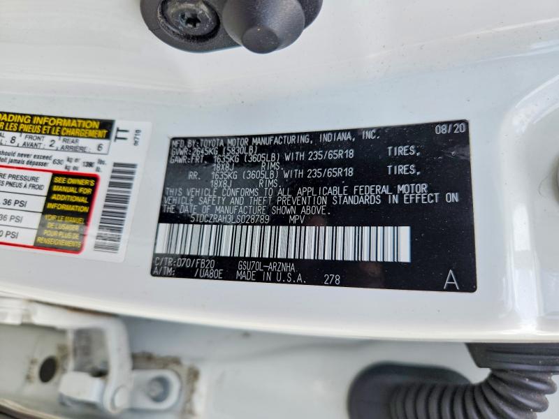 2020 Toyota Highlander მანქანა იყიდება აუქციონზე, vin: 5TDCZRAH3LS028789, აუქციონის ნომერი: 57734396