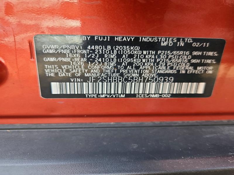 Продажа на аукционе авто 2011 Subaru Forester, vin: JF2SHBBC5BH750939, номер лота: 56117986