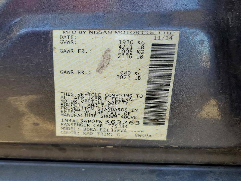 Auction sale of the 2015 Nissan Altima, vin: 1N4AL3AP0FN363263, lot number: 57175776