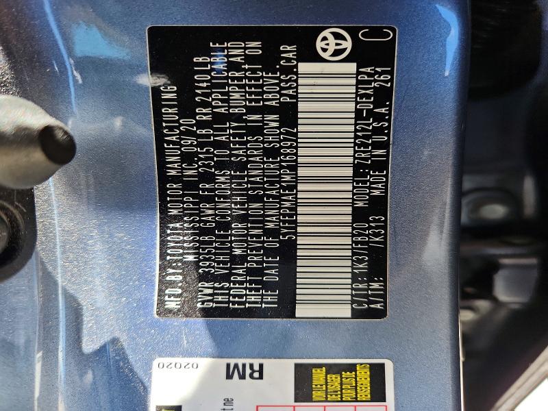 Aukcja sprzedaży 2021 Toyota Corolla, vin: 5YFEPMAE1MP168972, numer aukcji: 58883616