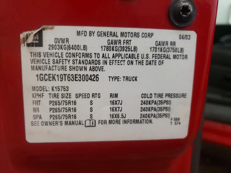 56669546 :رقم المزاد ، 1GCEK19T63E300426 vin ، 2003 Chevrolet Silverado مزاد بيع