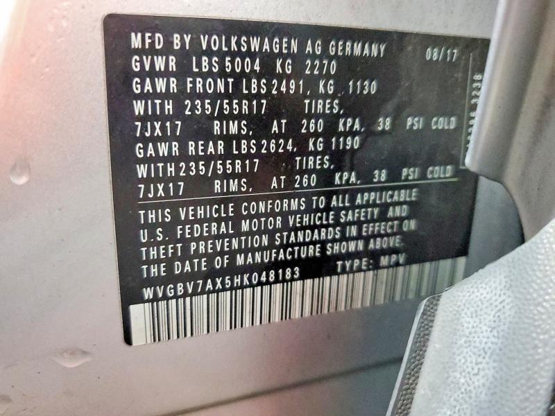 2017 Volkswagen Tiguan მანქანა იყიდება აუქციონზე, vin: WVGBV7AX5HK048183, აუქციონის ნომერი: 58799916