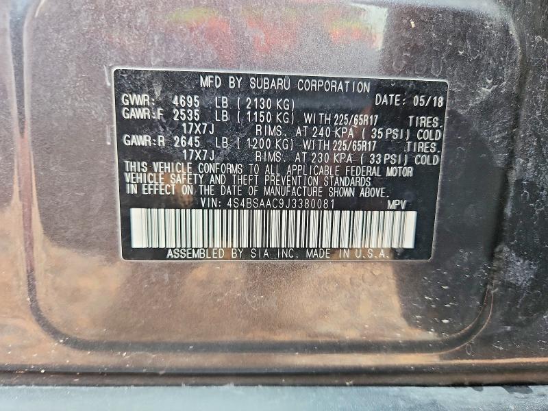 Aukcja sprzedaży 2018 Subaru Outback, vin: 4S4BSAAC9J3380081, numer aukcji: 58046536