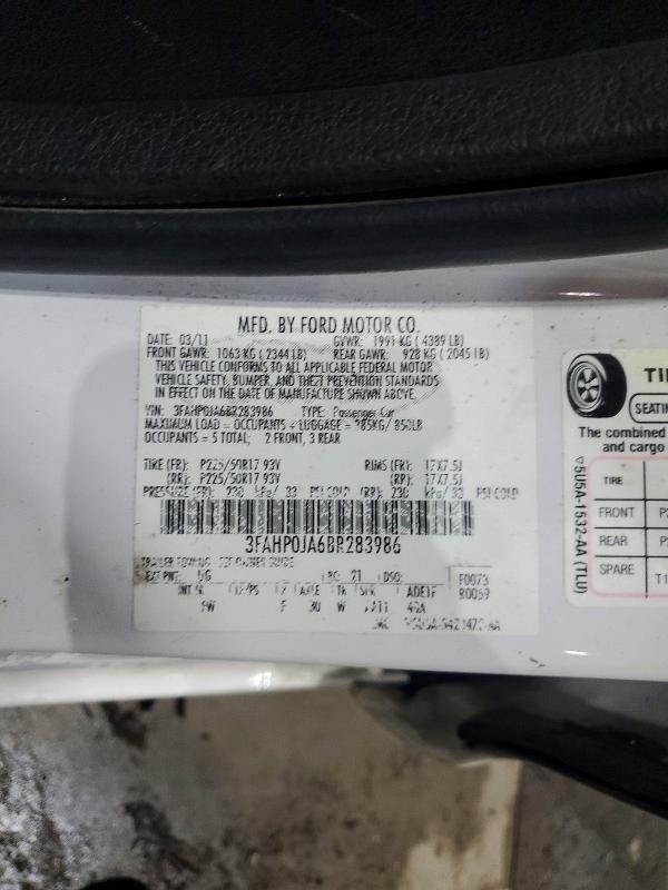 Aukcja sprzedaży 2011 Ford Fusion, vin: 3FAHP0JA6BR283986, numer aukcji: 57914236