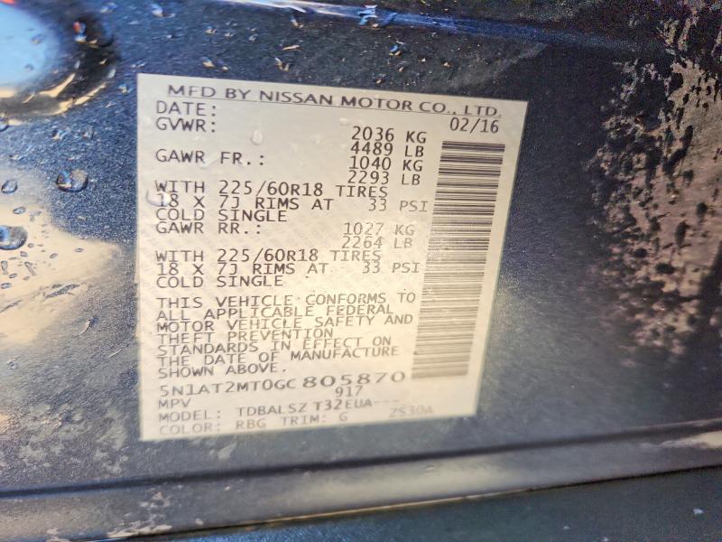 85976075 :رقم المزاد ، 5N1AT2MT0GC805870 vin ، 2016 Nissan Rogue مزاد بيع